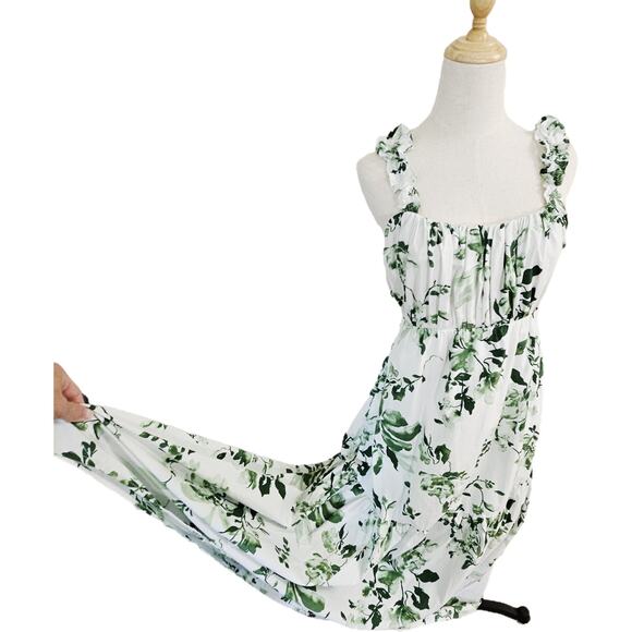Abercrombie Green White Poplin Feminine Backless Maxi Dress Ruffles Coquette L - Picture 3 of 16